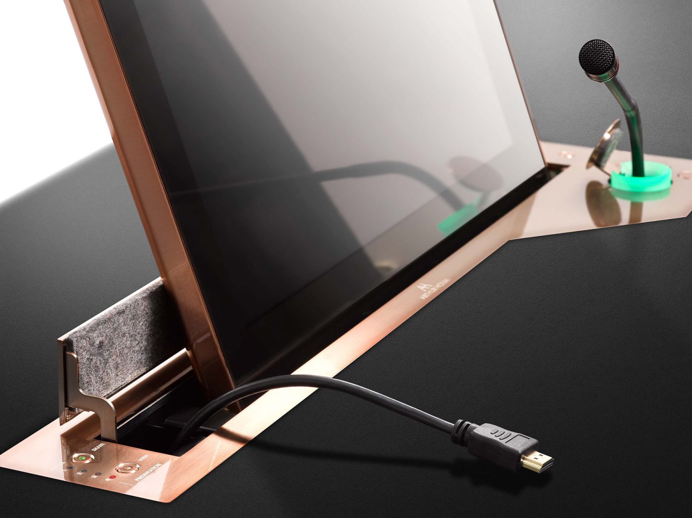 retractable monitor with microphone and personalized finish