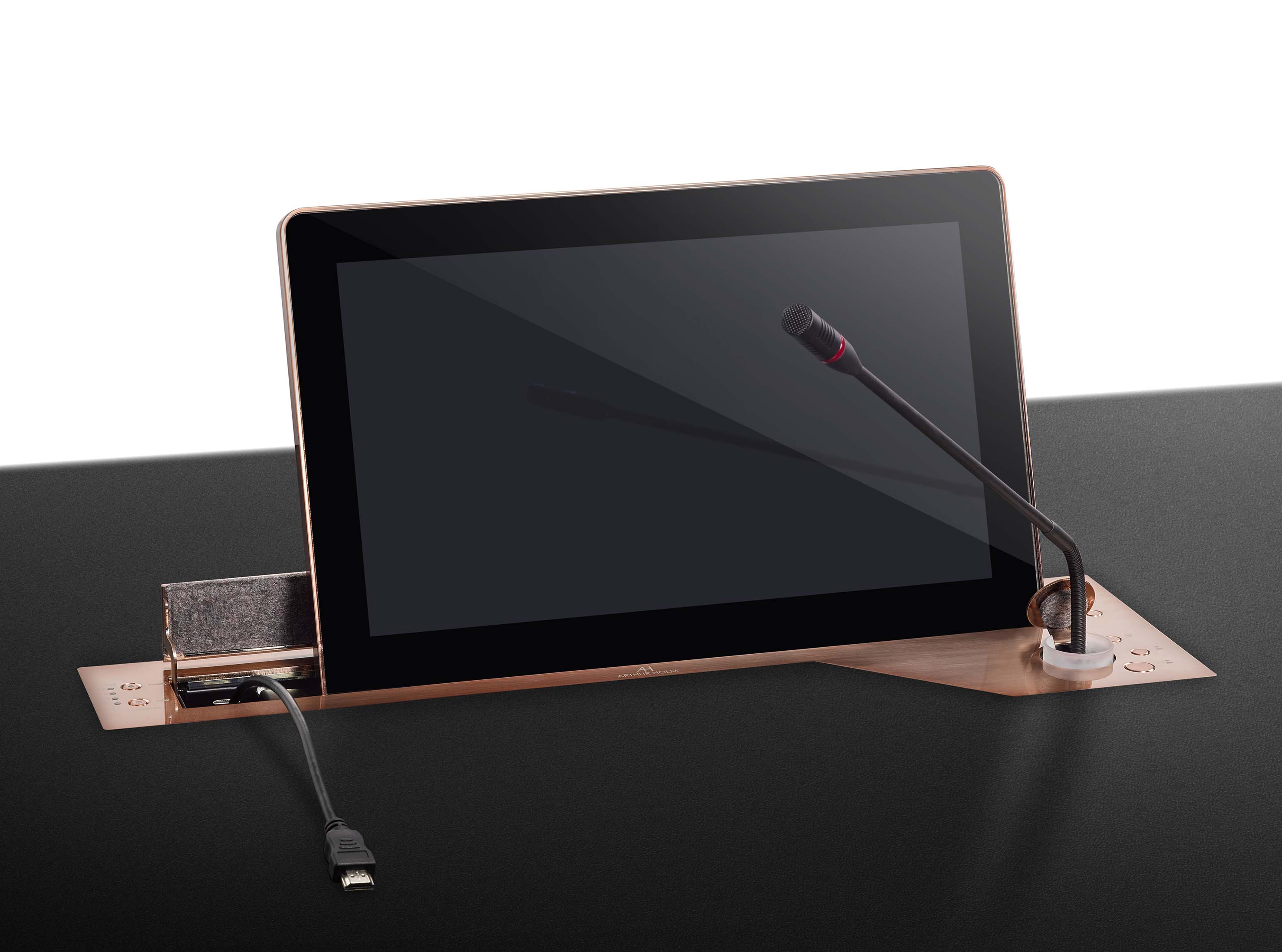 retractable monitor with microphone and personalised fini