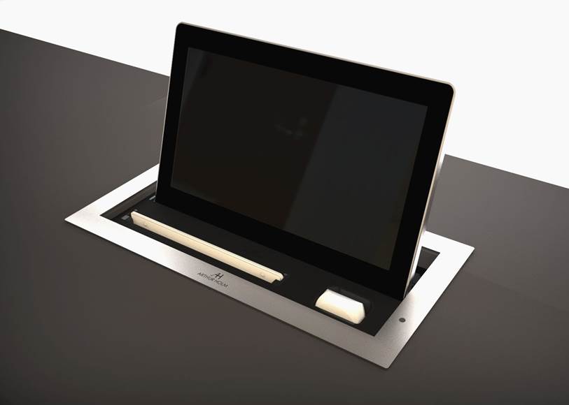 retractable design monitor with mouse tray