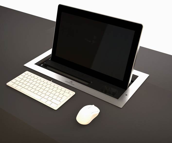 retractable monitor with keyboard tray