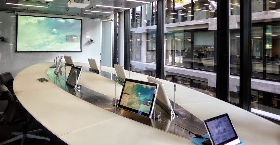 retractable design monitors for meeting rooms